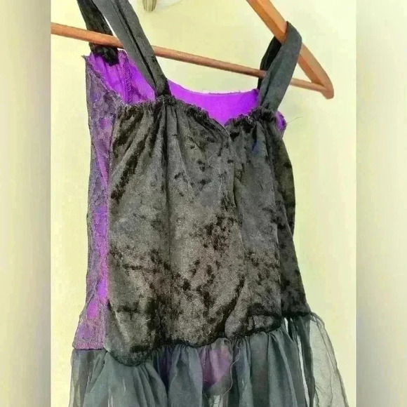 Gothic Spider Web Dress Purple Black Mesh | Halloween Costume Cosplay Emo Grun - Picture 4 of 11